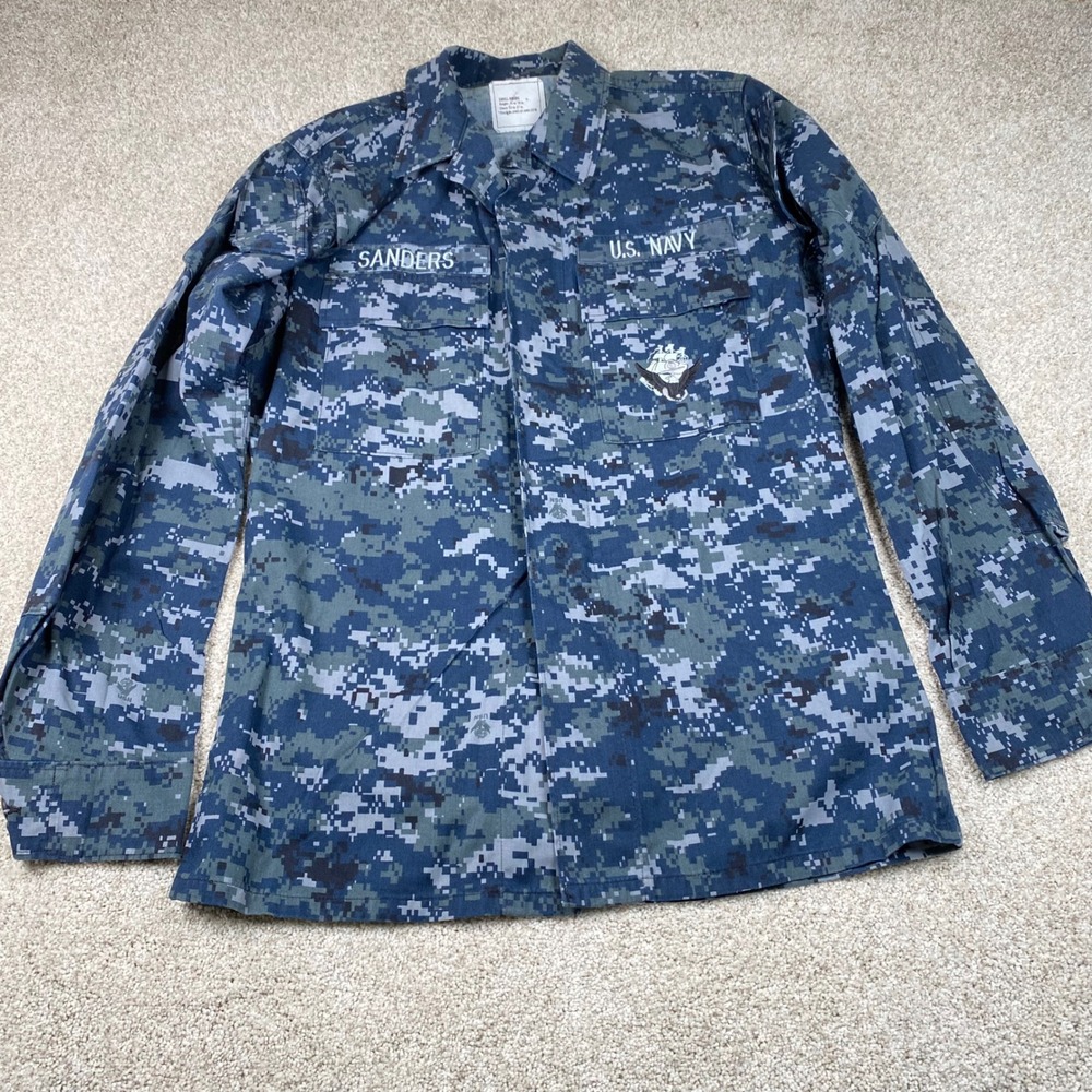 US Navy Digital Blue Camo Uniform Shirt Jacket Naval‎ Military Small X Long